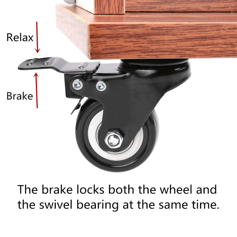 Youngine 4 Pack, Youngine Locking Threaded Stem Mount 1.5"" Swivel Caster Rotation Polyurethane Castor Wheel and Brake for trolley, Carts, Furniture, Dolly, Workbench (Threaded Stem: 8 x 25mm) - Image 3